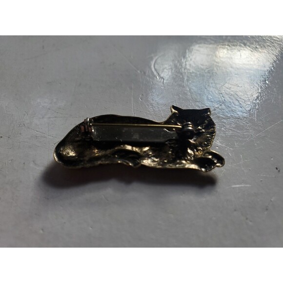 Vintage Gold Tone Kitty Cat Brooch Pin Laying Reclining Detailed 1" Unmarked EUC - Picture 7 of 11